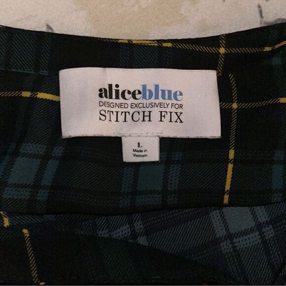 aliceblue x Stitch Fix L Green Black Gold Plaid Button Down Long Sleeve Blouse - Picture 11 of 13
